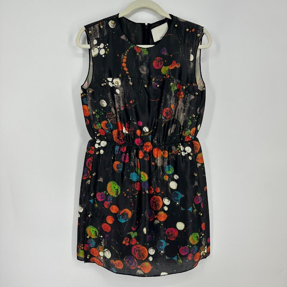 3.1 Phillip Lim Silk Mini Dress 4 Abstract Graphic Print Studded Sleeveless